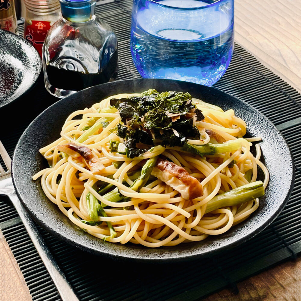 菜の花と椎茸の和風パスタ