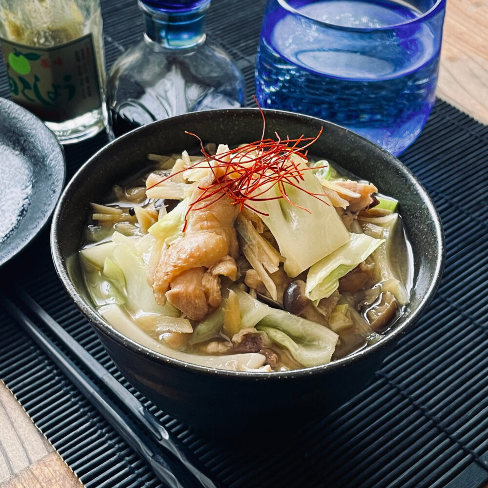 キャベツたっぷりの鶏塩生姜うどん