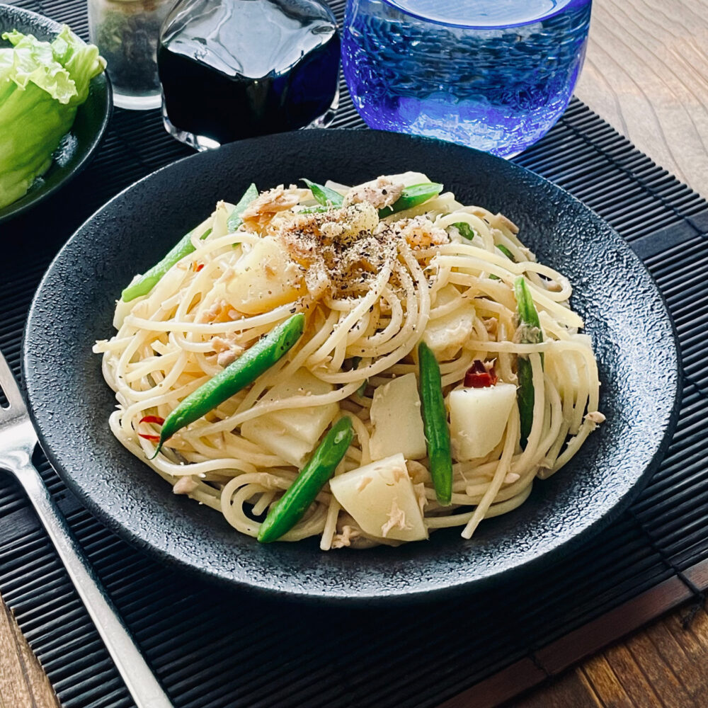 インゲンとジャガイモとツナのパスタ