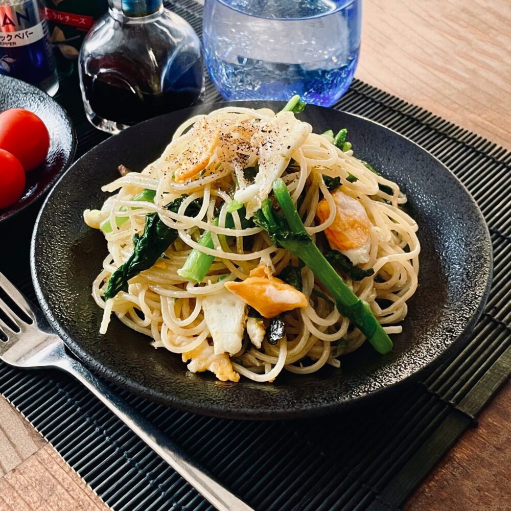 卵と菜の花のパスタ