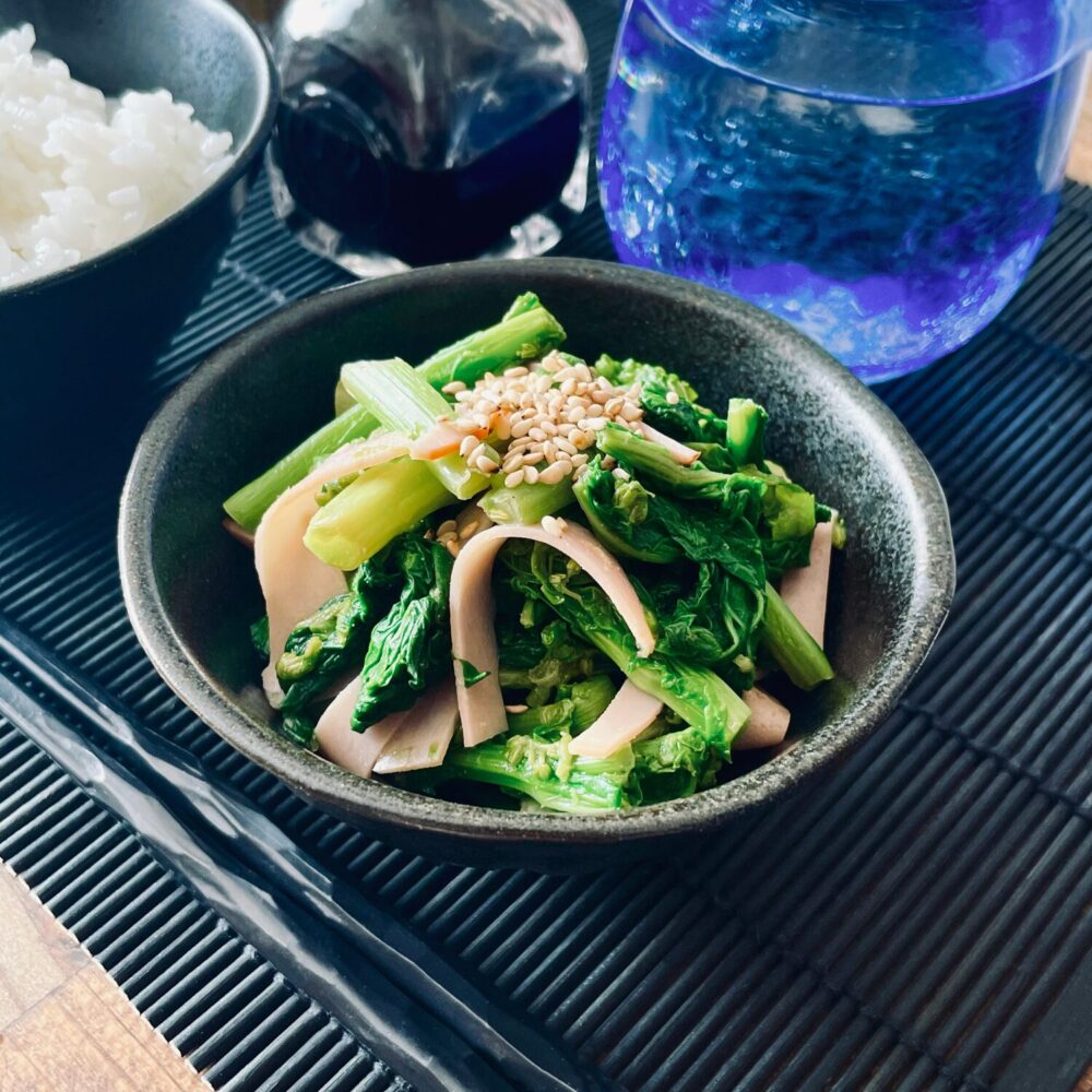 菜の花とハムの辛子醤油和え