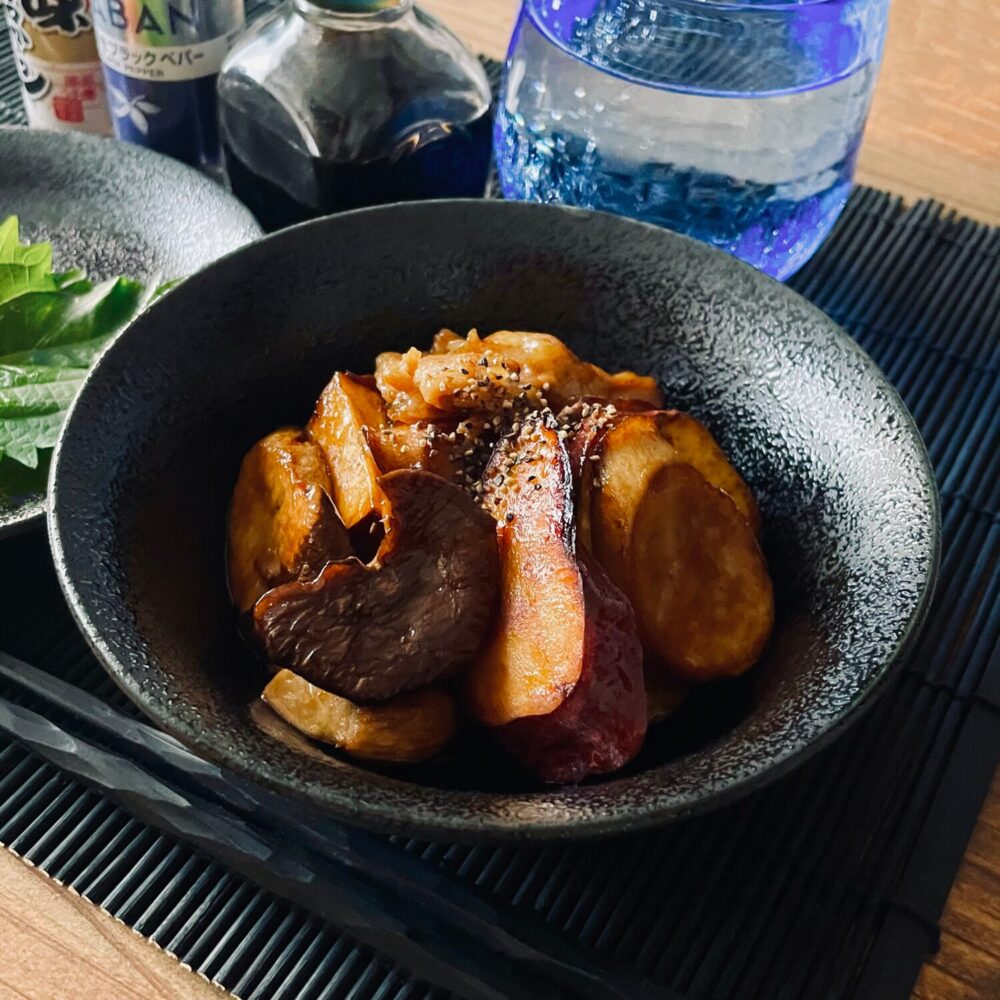 さつまいもとエリンギと豚肉のバター醤油焼き