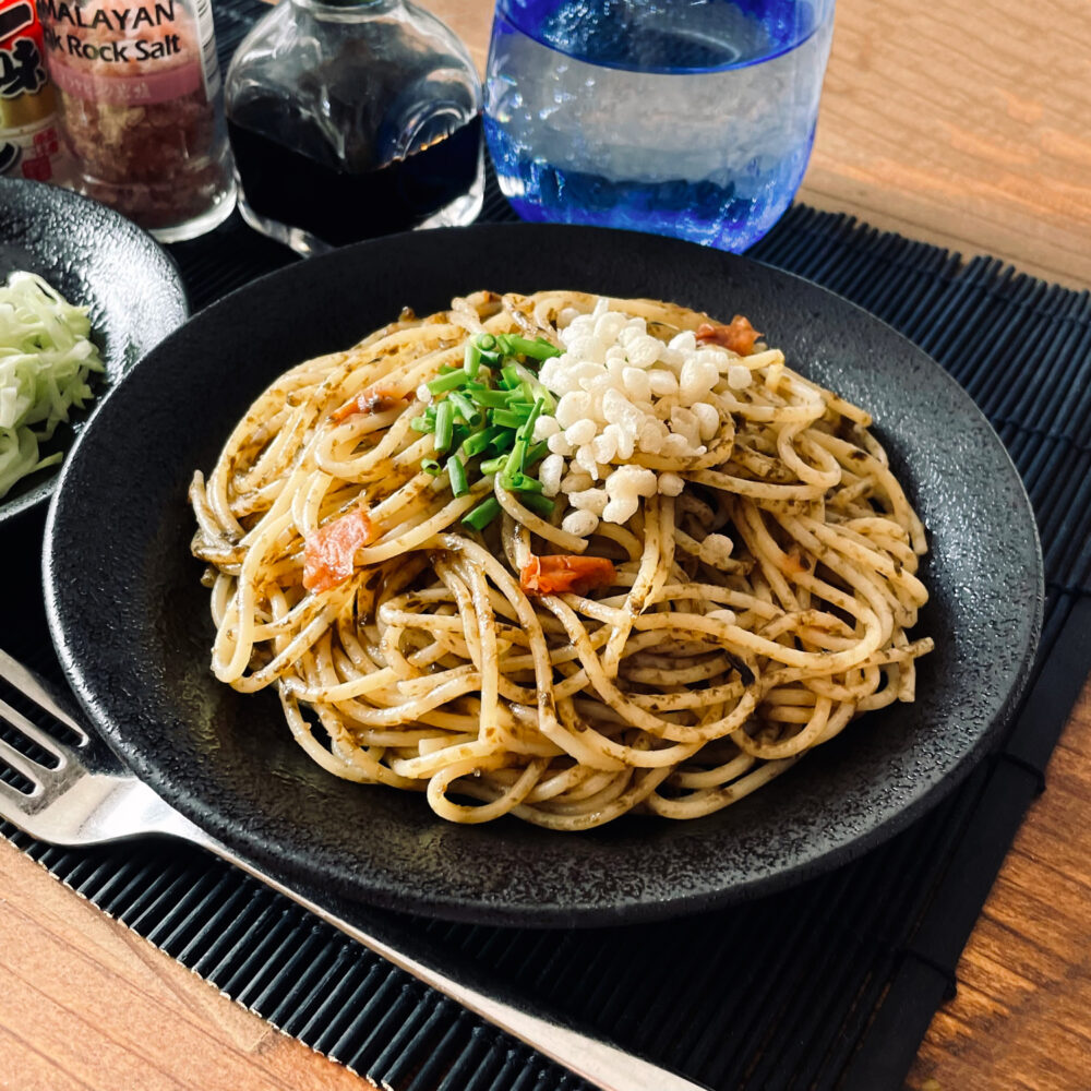 梅干しと海苔の佃煮のパスタ