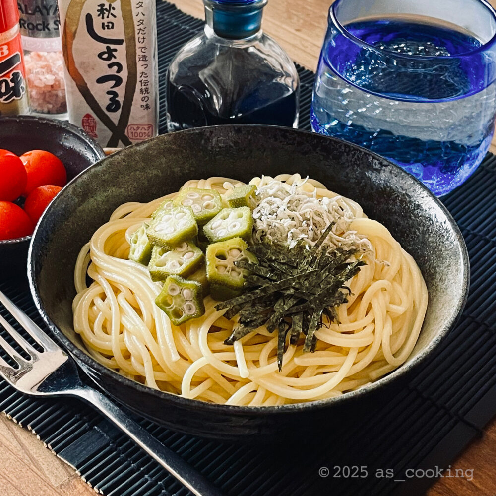じゃことオクラのしょっつるパスタ