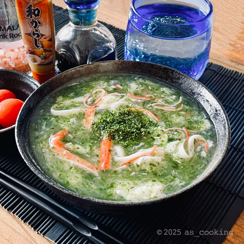 カニカマと卵白と青のりのからしそば