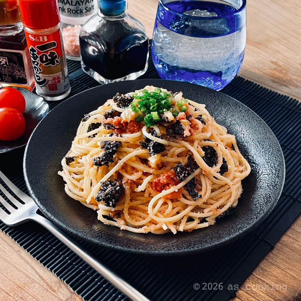 め明太子と岩のりを使ったピリ辛パスタ