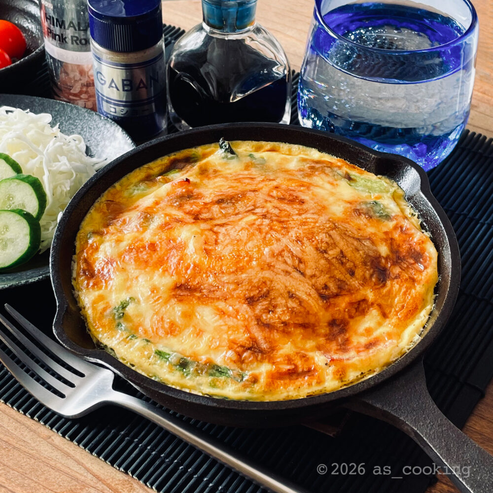 菜の花とベーコンの皮なしキッシュ完成写真