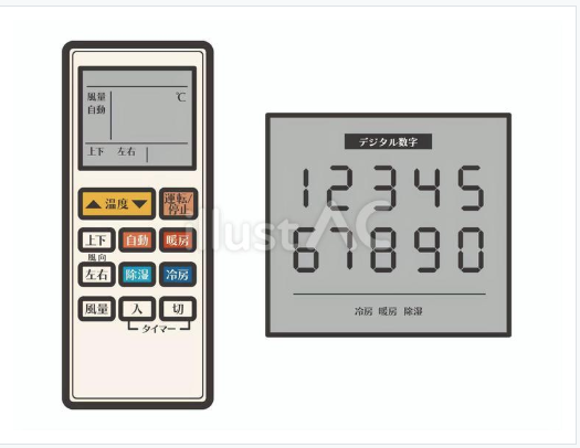 エアコンのリモコンとデジタル数字01