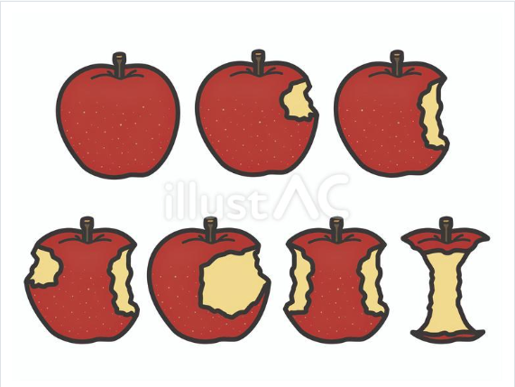 赤りんご７種類の無料イラストセット（ひとくちから芯まで／シンプルでかわいい）
