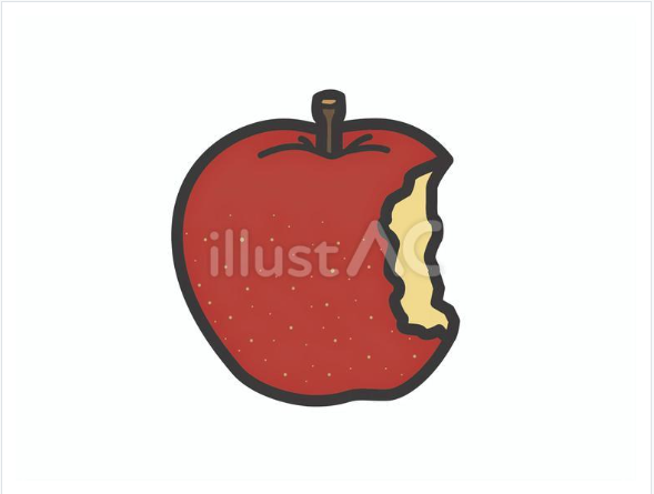 大きくかじった赤いりんごの無料イラスト素材（シンプルでかわいいデザイン）