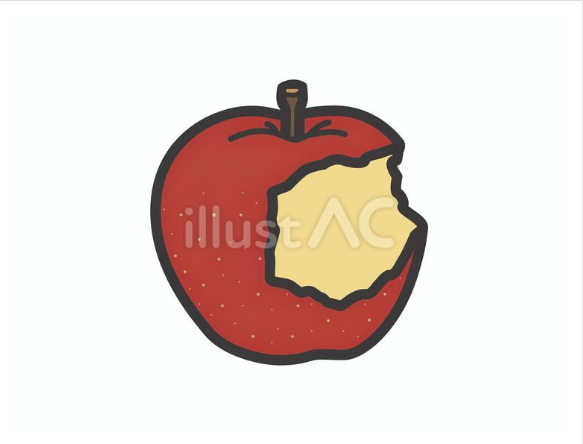 大きくかじった赤いりんごの無料イラスト素材（シンプルでかわいいデザイン）