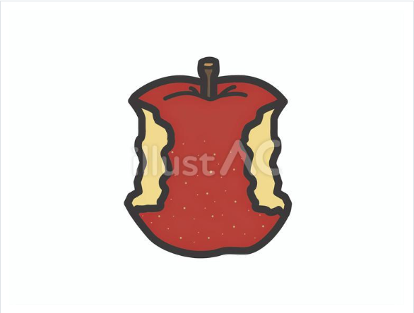 両側をかじって食べかけになった赤いりんごの無料イラスト素材（シンプルでかわいいデザイン）