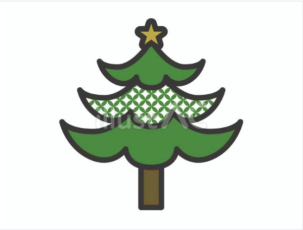 冬やクリスマスの挿絵に使える和風デザインのクリスマスツリーイラスト