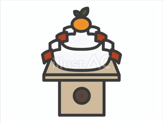 御幣と三方付きの鏡餅のイラスト