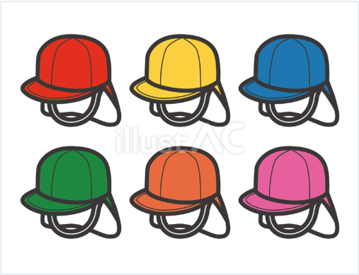 赤、黄、青、緑、オレンジ、ピンクの6色のカラー帽子のイラストセット