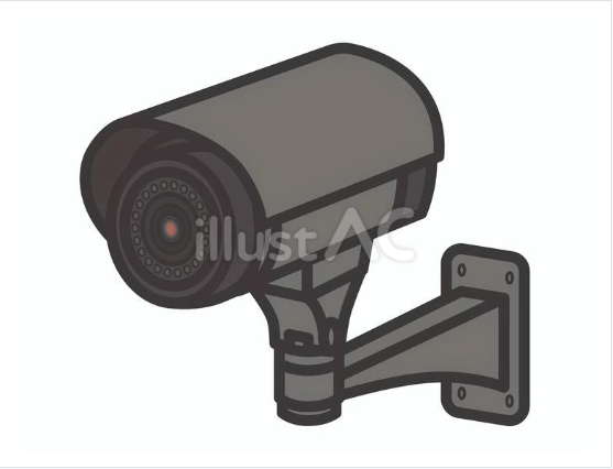 壁に取り付けられたドーム型の防犯カメラのイラスト