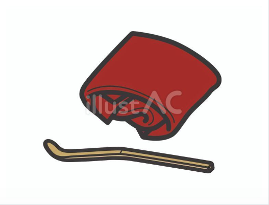 赤い帛紗と竹製の茶杓がセットになった茶道具のイラスト