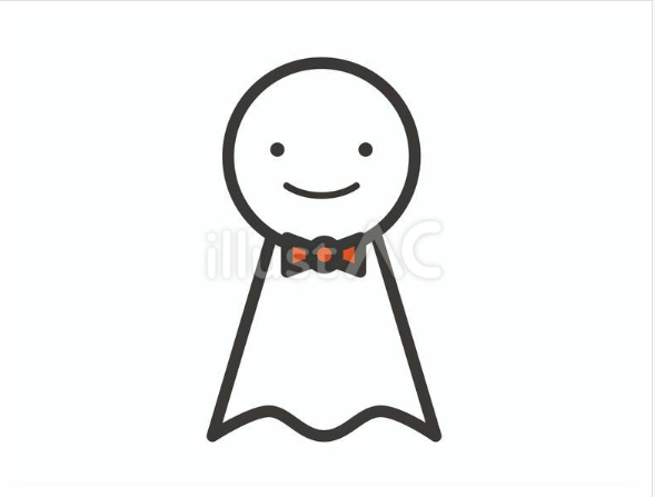 にっこりした表情にオレンジのリボンをつけた可愛いてるてる坊主のイラスト
