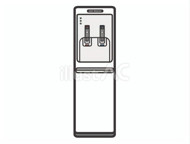 家電のレビューやオフィス紹介に使えるスタイリッシュな縦型ウォーターディスペンサーの無料イラスト素材