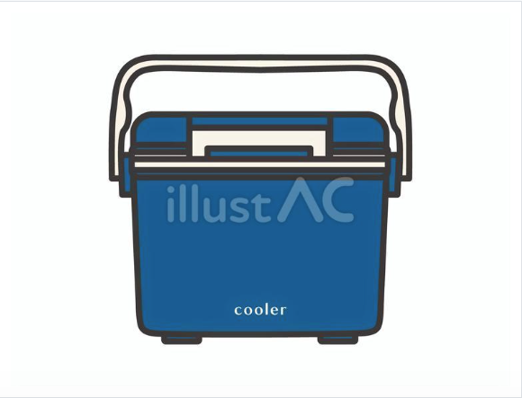 キャンプやBBQなどのアウトドアや保冷対策の図解に使えるおしゃれなブルーのクーラーボックスの無料イラスト素材