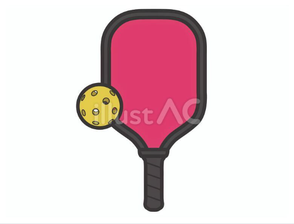 トレンドスポーツの解説や体験会図解に使えるピンクのパドルと穴あきボールのピックルボール無料イラスト素材セット